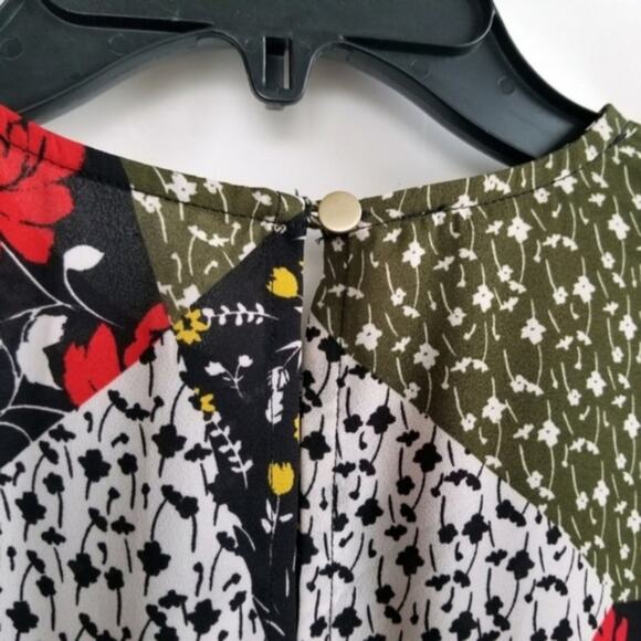 Libby Edelman Floral Patchwork Long Sleeve Dress Green & Red Size X-Small - Picture 7 of 8